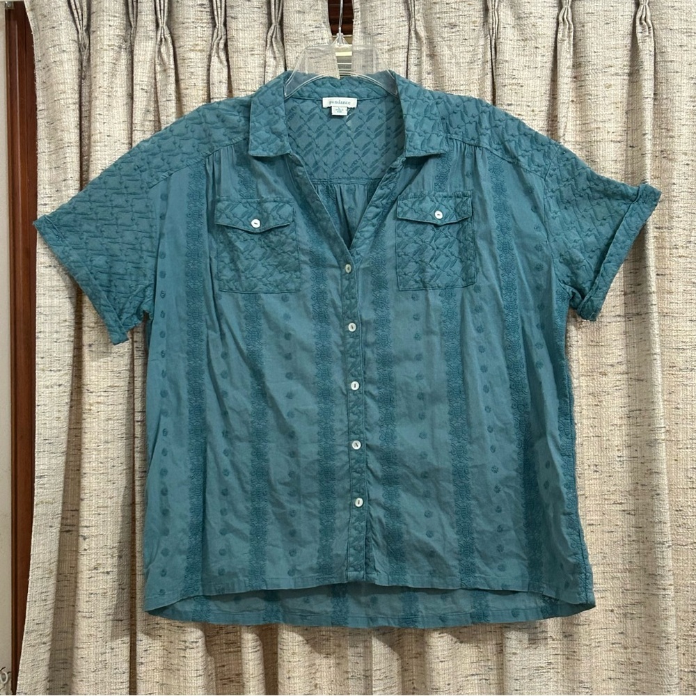 Sundance Legendary Lands Embroidered Short Sleeve Button Up Shirt - Large